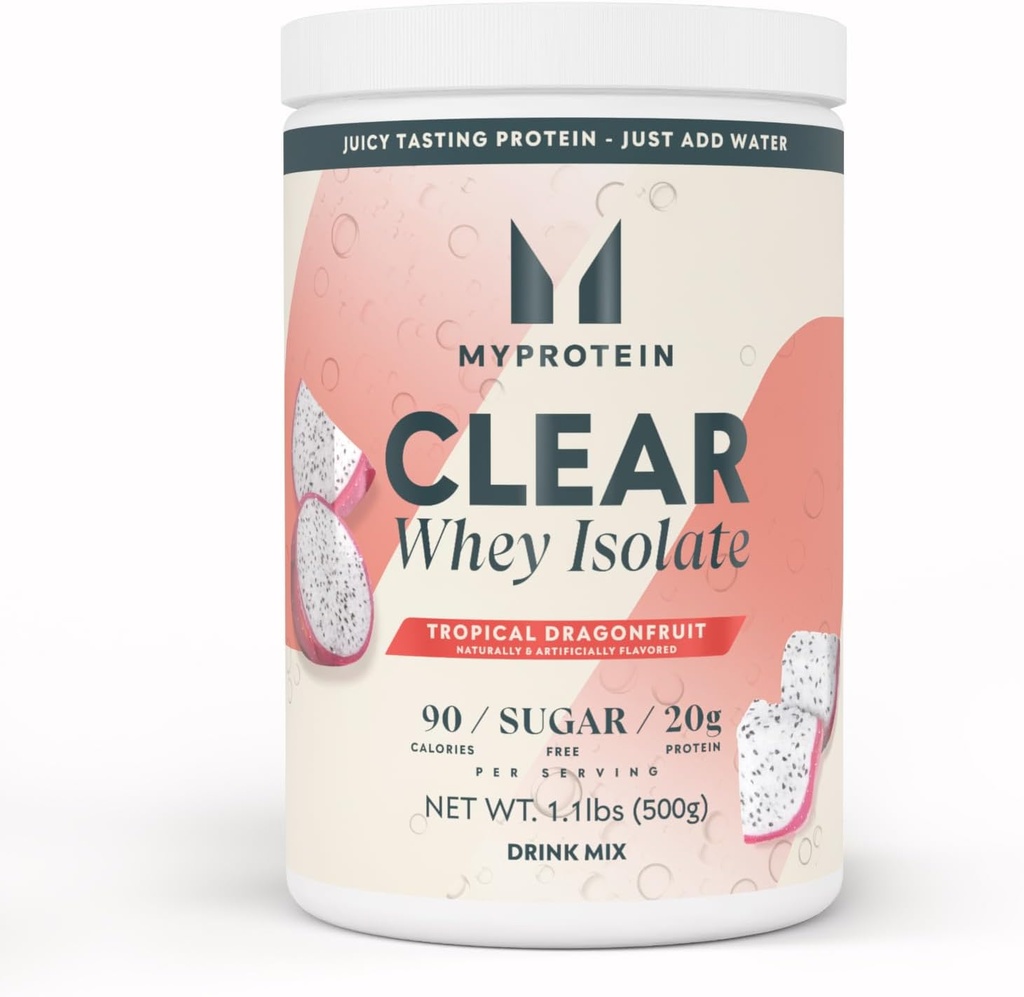 Myprotein Clear Whey Isolate Protein Powder, 1.1 Lb (20 Servings) Tropical Dragonfruit, 20g Protein per Serving, Naturally Flavored Drink Mix, Daily Protein Intake for Superior Performance