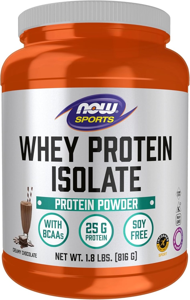 NOW Foods Sports Nutition, Whiy Protein Isolate, 25 g With BCAAs, Creamy Chocolate Powder, 1.8-Pound