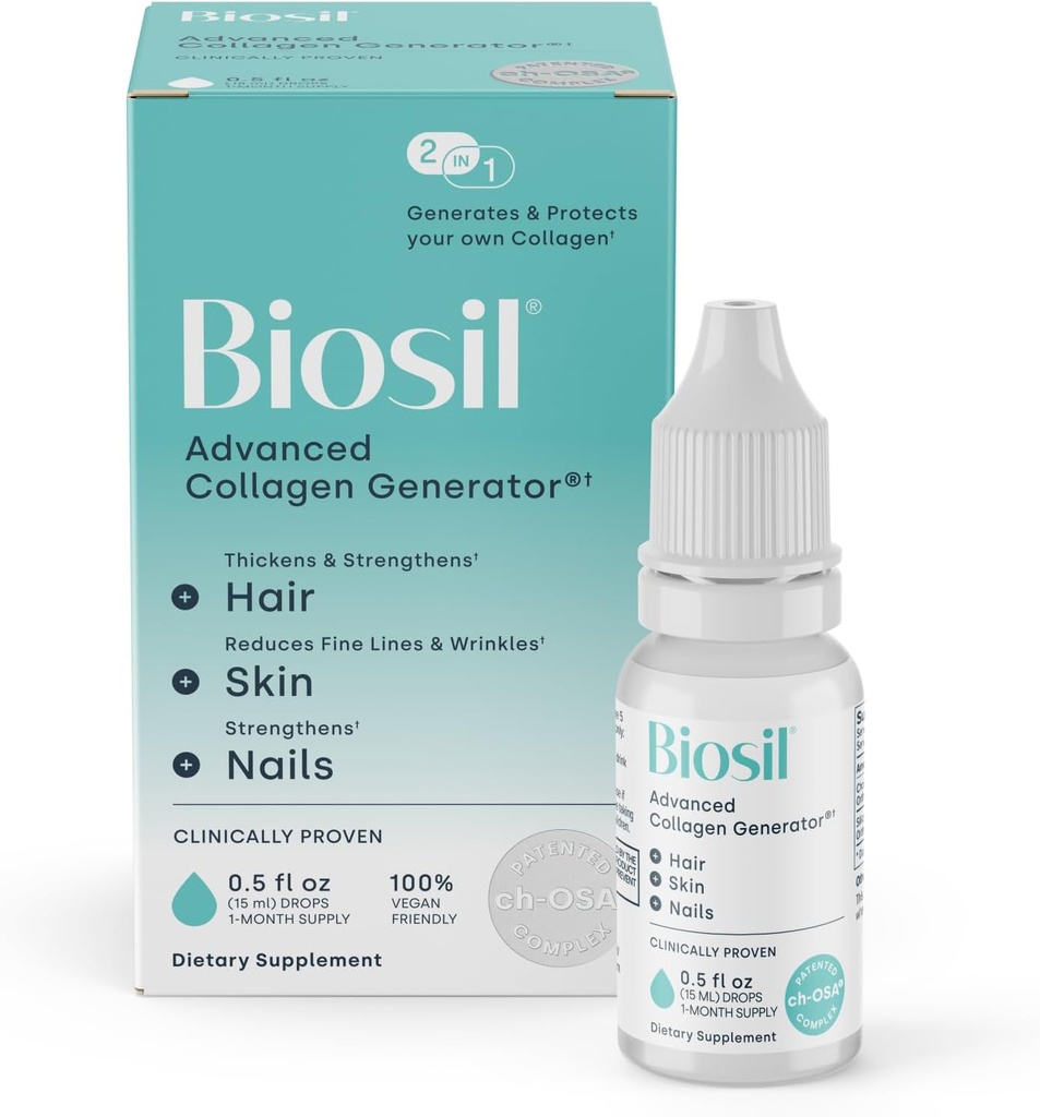 Biosil Collagen Booster Supplement - 0.5 fl oz Drops - Ativador ch-OSA patenteado para pele, cabelo, unhas e articulações - Suporta Produção Natural - Fonte de 30 dias