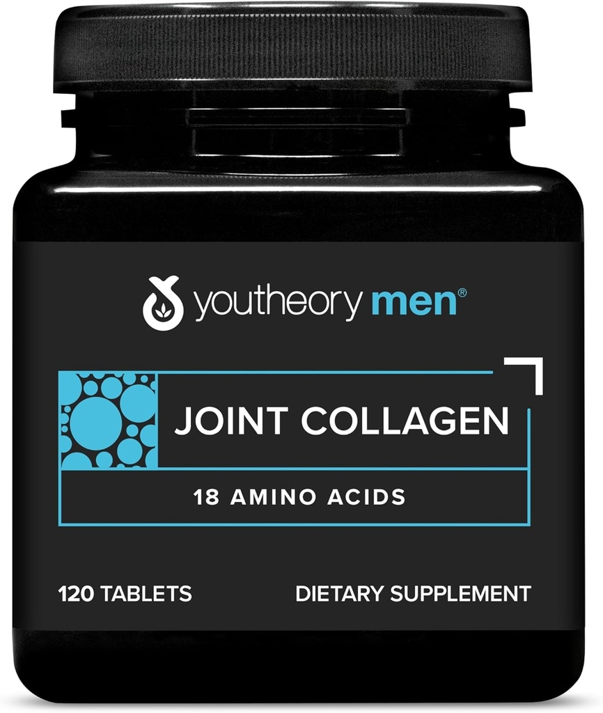Youtheory Men's Joint Collagen with 18 Amino Acids - 헤어, 손톱, 근육, 뼈 및 관절 지원 - Boswellia Extract, Ginger & Black Pepper * - 120 정제 (60 일 공급)