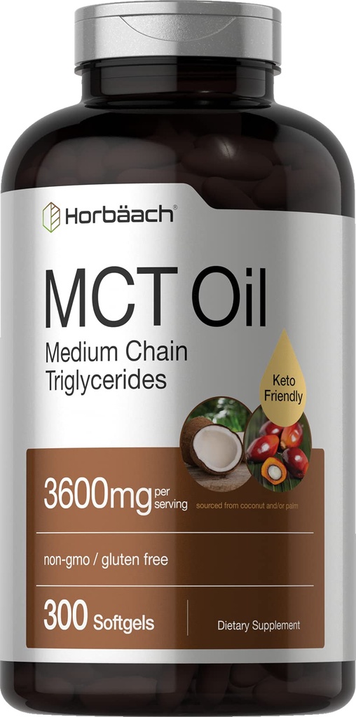 Horbäach MCT Oil Supplement | 3600mg | 300 Softgels | with Coconut, Caprylic & Capric Acid | Non-GMO, Gluten Free and Keto Friendly Formula