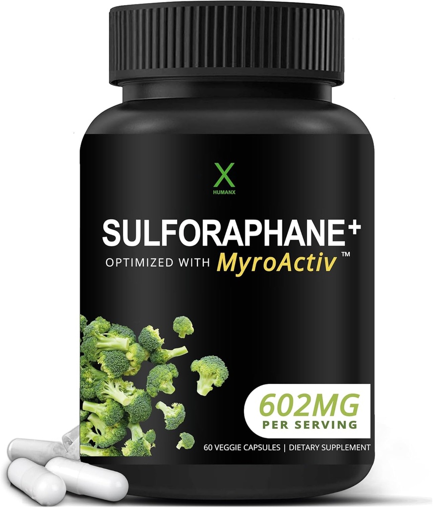 HumanX Sulforaphane+ 602mg - VS Geteste derde partij - Sulforaphane met Broccoli Zaad Extract & Moringa - Ondersteunt de productie van antioxidanten, ontgifting, & cellular Health - Broccoli supplement