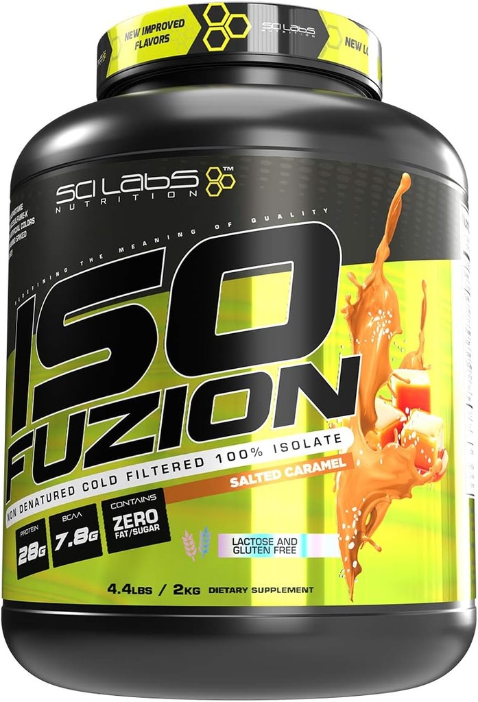 ISO FUZION 100% Whey cô lập  lìa xa 28g Non Denctured Powder, Salt Caramel Flavor, 4.4lb