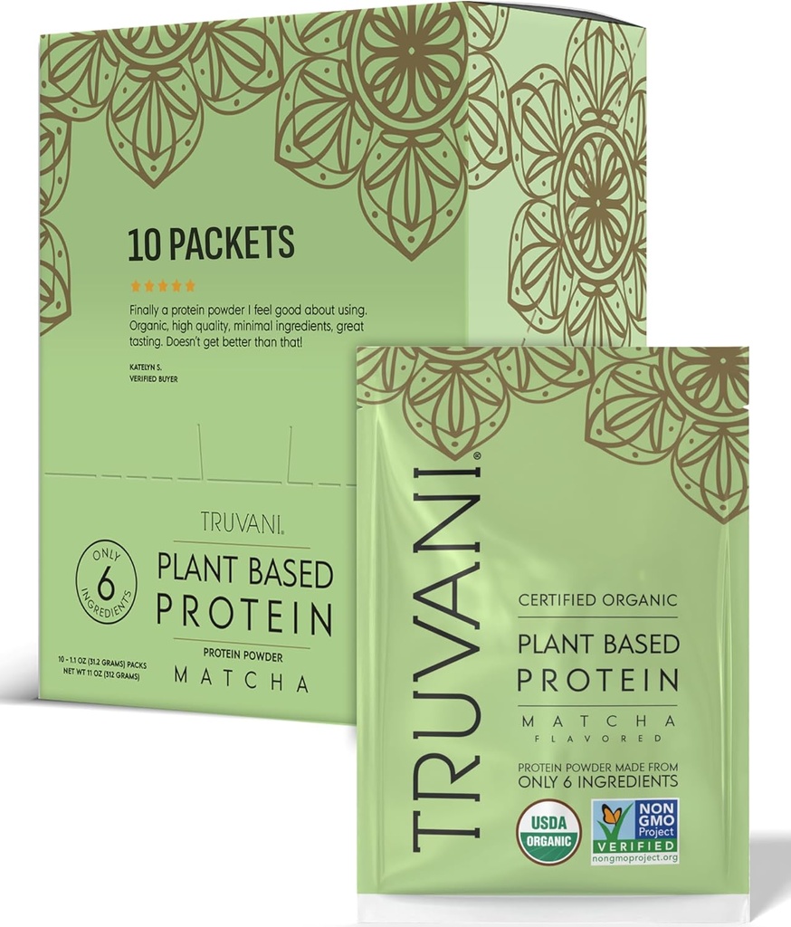 Troni Vegan Pea Protein Tozu | Matcha | 20g Organic Plant Based Protein | Tek Xidmət Travel Packets | 10 Xəstəkəxəxək Xəstək və Süt Pulsuz | Aşağı Avtomobilb