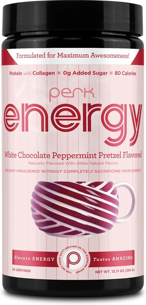 Perk Energy Original hvid chokolade pebermynte Pretzel drik mix (20 Servere) - Gluten fri, Soy fri, Peanut fri