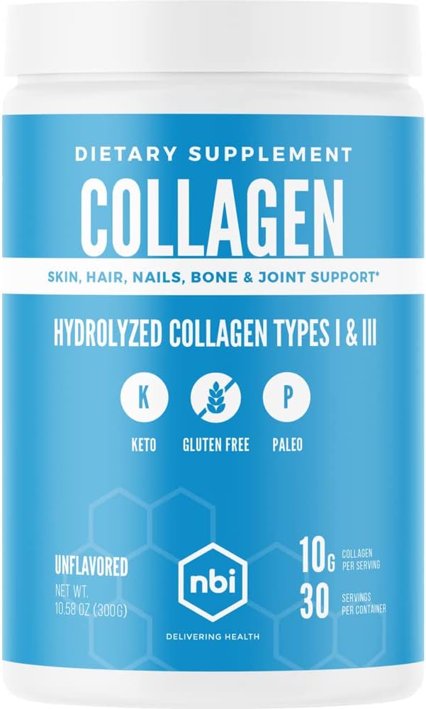 NBI Unflavored, Collagen Peptides Toz, Paleo- və Keto Dostu, Tip I və III Hidrolyzed Collagen, Amino Acids əlavə, Süt Pulsuz, Soy Free, Gluten Pulsuz