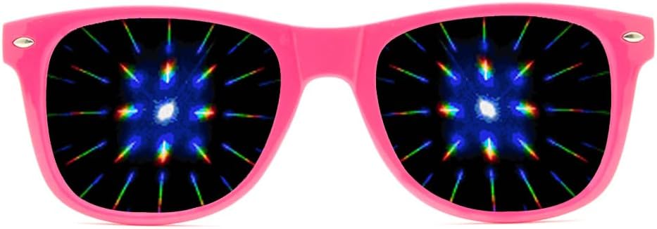 GloFX Ultimate Diffraction Glass - Pink - 3D Prism Rainbow Effect - Great Edm, Festival, Concert, Fireworks, Christmas Lights, and Rave Accessory - Pink Frames