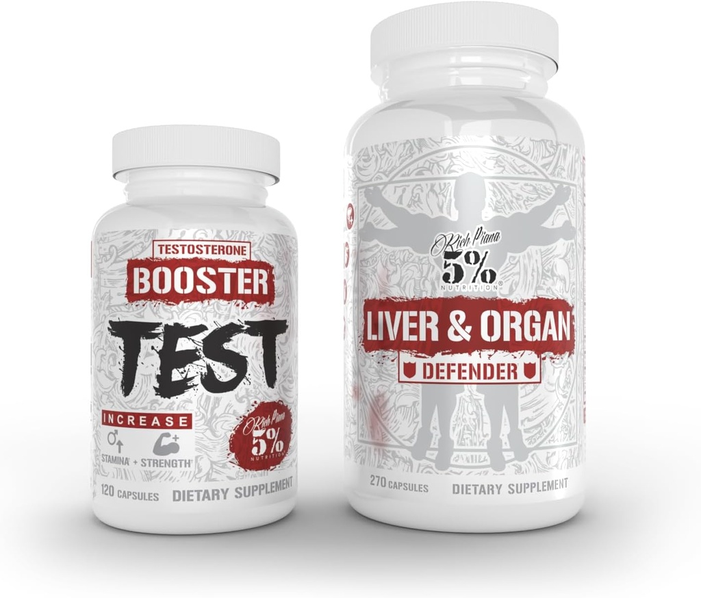 5% תזונה 2-Stack | Liver & Organ Defender with NAC + Test Booster | Liver, Kidney & Heart Support טסטוסטרון +, שריר בונה, אנרגיה ו- Stamina