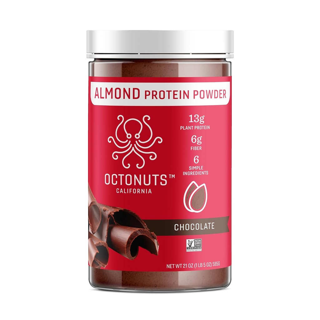 OCTONUTS Chocolate Almond Protein Powder 21oz - растительный веганский белок - чистый низкоуглеводный бленд с 13 г белка, 6 г клетчатки - Keto, Paleo, Gluten Free, Non-Dairy - идеально подходит для встряхиваний, смузи
