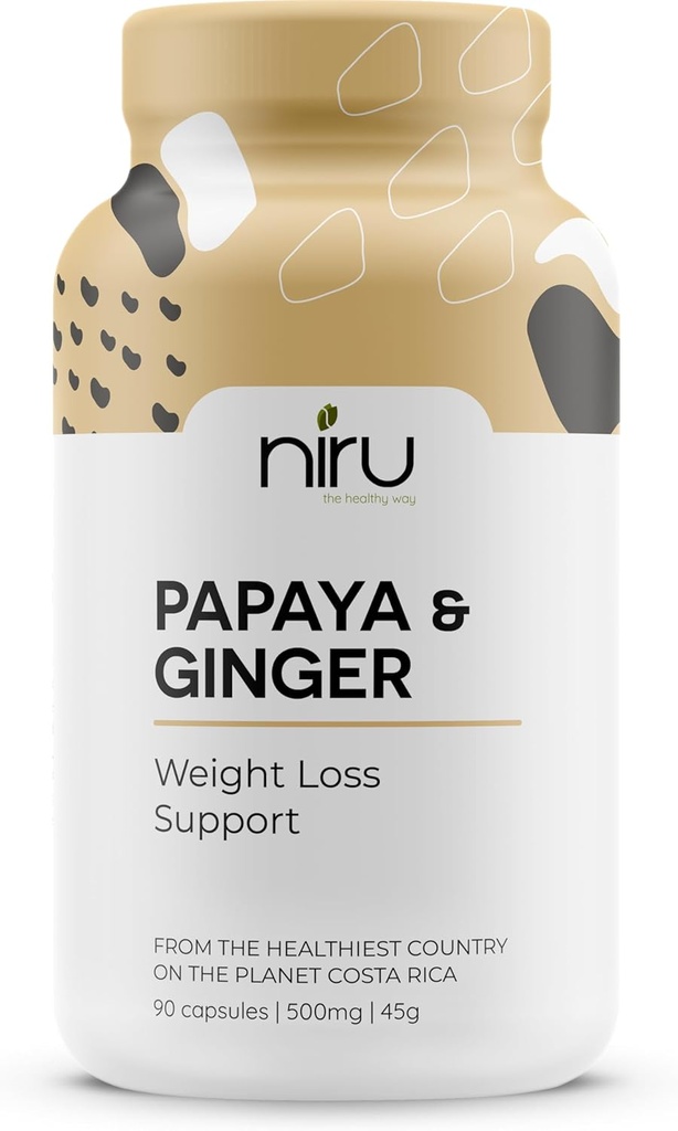 Papaya Ginger de Costa Rica - Niru Life. Kapsule modre cone Papaya Ginger. Sam izvor Papaya semena in ingver korenska mešanica. Prebavna podpora, Detox, & Presnova Boost. 90ct. 500mg kap.