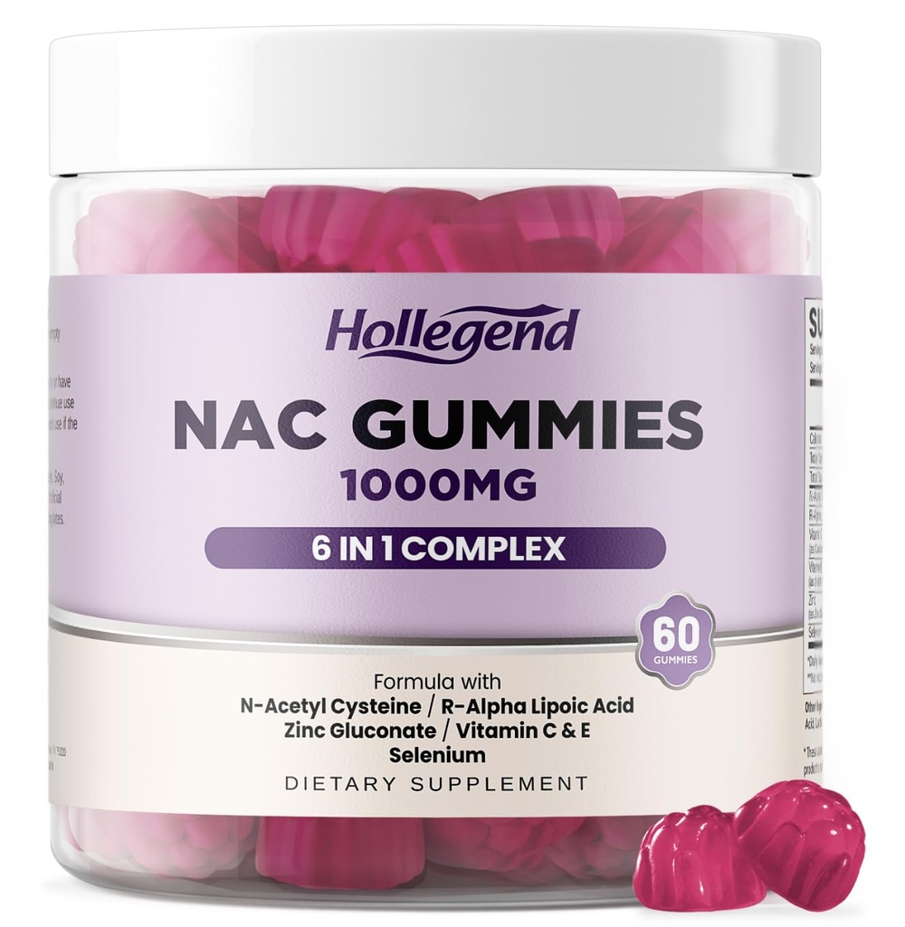 6 in 1 NAC Gummies, Chewable N Acetyl Cysteine 1000mg Supplement for Kids & Adults, with ALA, Zinc, Vitamin C & E, Selenium, Support Antioxidant & Immune System, Blueberry Flavor, Sugar Free, 60 Ct