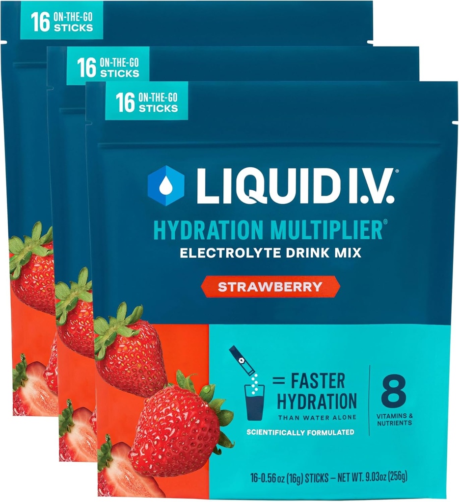 I.V. £Hydration Multiplier - Strawberry 124; Electrolyte Powder Drink Mix 124; 3 Pack (48 Servings)