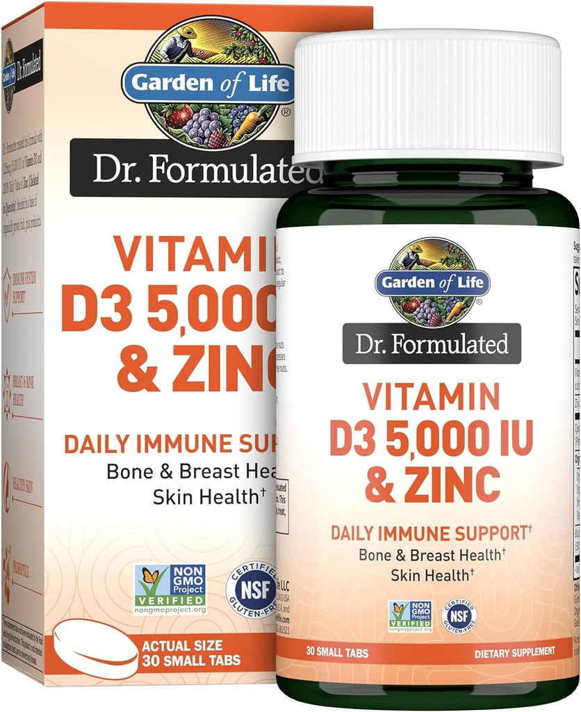 Xardín da vida Quercetin Zinc Unha vez suplemento diario de apoio inmune con vitamina D3 para saúde ósea, saúde da mama e saúde da pel - Dr. Formulado - Gluten gratis, Non GMO - 30 mini Tabas