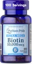 Puritan's Pride Premium Ultra Mega Biotin 10,000mcg, sağlam saç, Skin, Nails və Enerji Metabolizm Support, 100 Day Supply, 100 Rapid Release Softgels