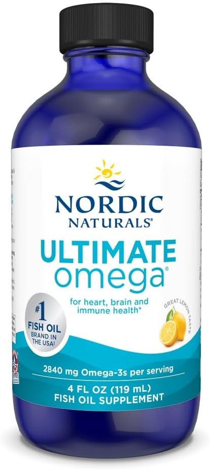 Nordic Naturals Ultimate Omega Liquid, Lemon Flavor - 4 oz - 2840 mg Omega-3 - Visokopotezni ribje olje dodatek z EPA & DHA - Spodbuja zdravje možganov in srca - Non-GMO - 24 Servings