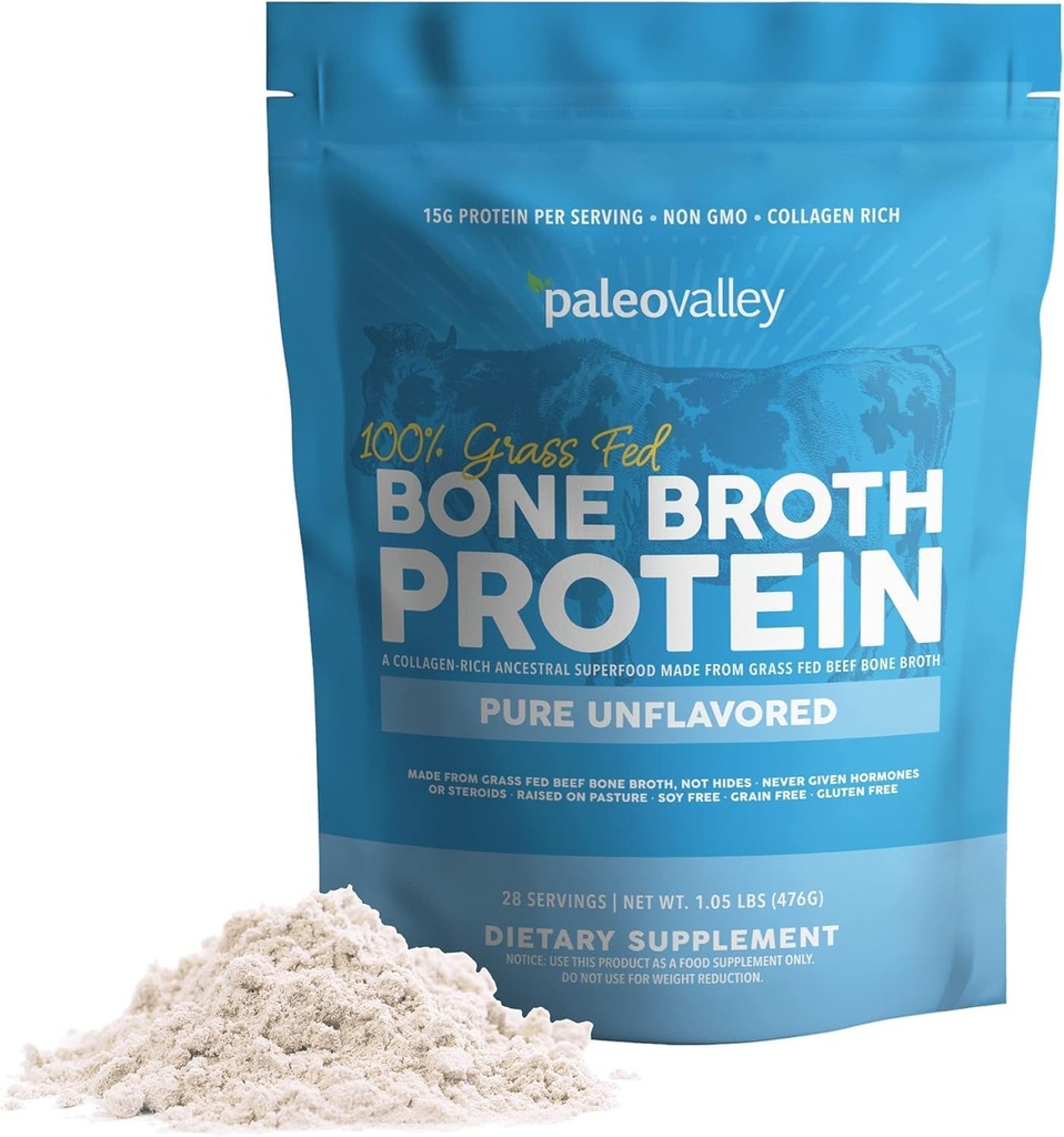 Paleoballey %100 Belarra isuritako behi-hezur-hautsa - Collagen peptidoetan aberatsa ile, azal, osasun, hezur eta laguntza bateraturako - 15g Protein Per Service - Gluten edo GMOrik ez