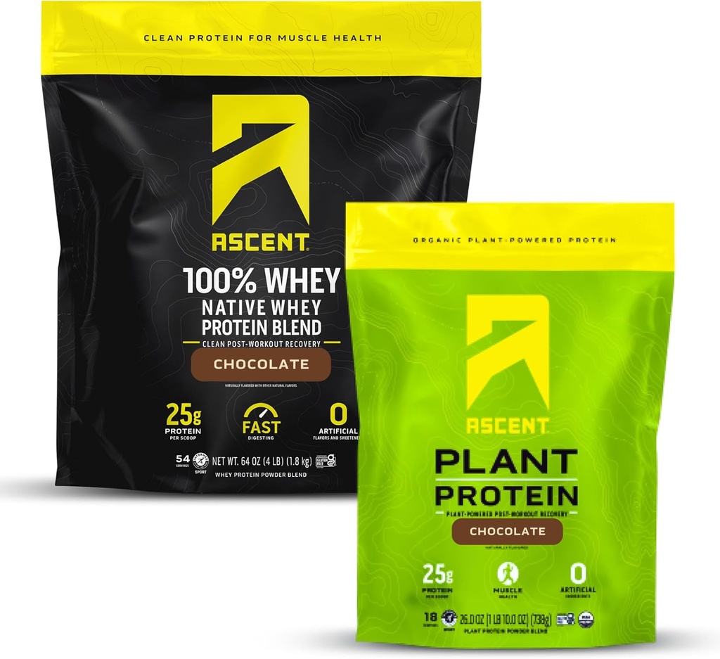 Ascent Whey 4 lb + צמחי אבקת חלבון 18 משרתים