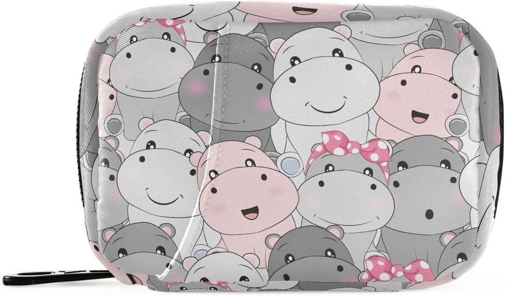 Pill Box Hippo Cartoon 7 Day Case Travel Pill Organizer Bag dengan Zipper Portable Weekly Vitamin Medicine Suplemen Hoder Pouch