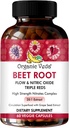 Organic Veda Beet Root Triple Reds Flow & Nitric Oxide Supplement, 20:1 Extracto - Suplementos de Nitratos de alta forza con Beetroot Super Red Foods, Ps, Extracto de Spinach vermello, 60 Capsule