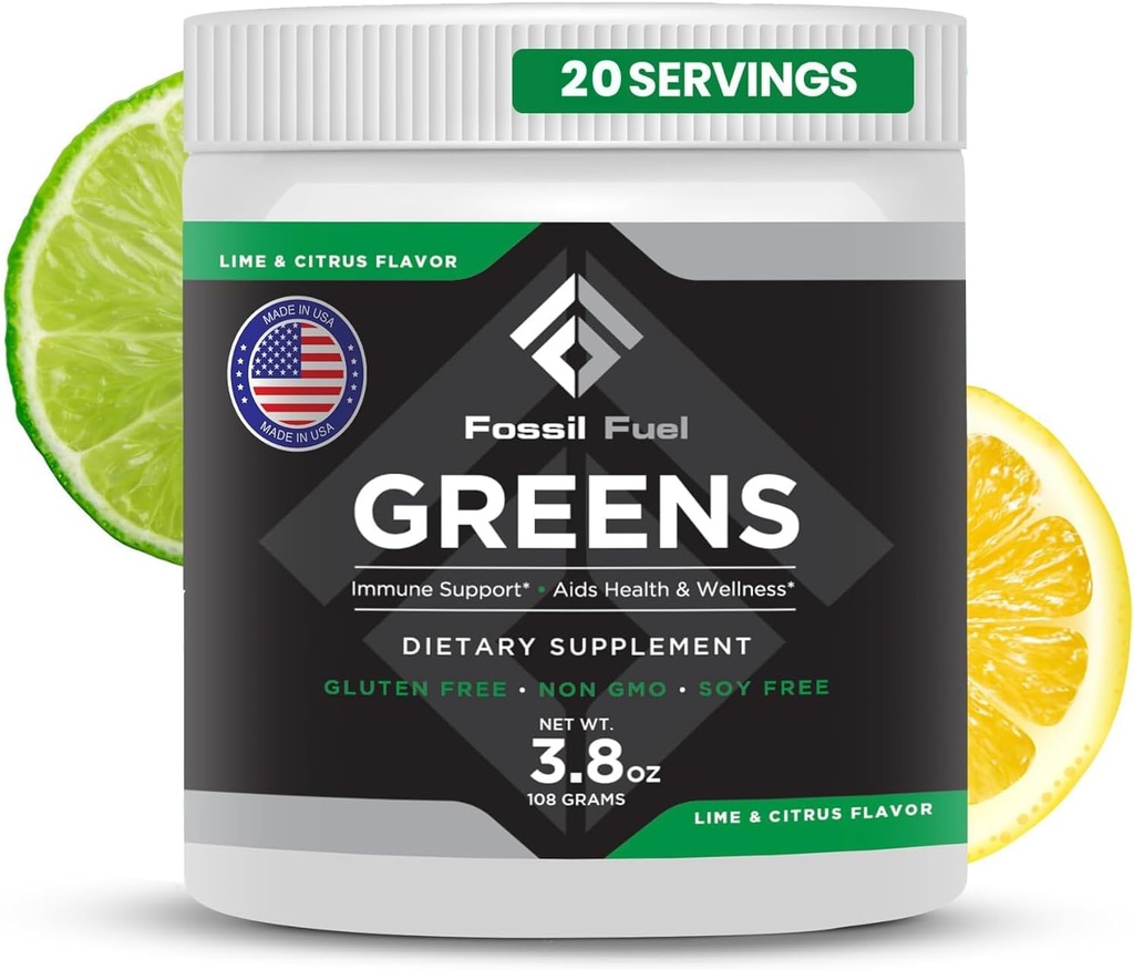 Ископаемое топливо Super Greens Powder Premium Superfood | 40+ Органические питательные вещества | Зеленые овощи цельные продукты, пшеничная трава, спирулина, кале для энергии, здоровье кишечника, очищение от детоксикации (20 сервий)