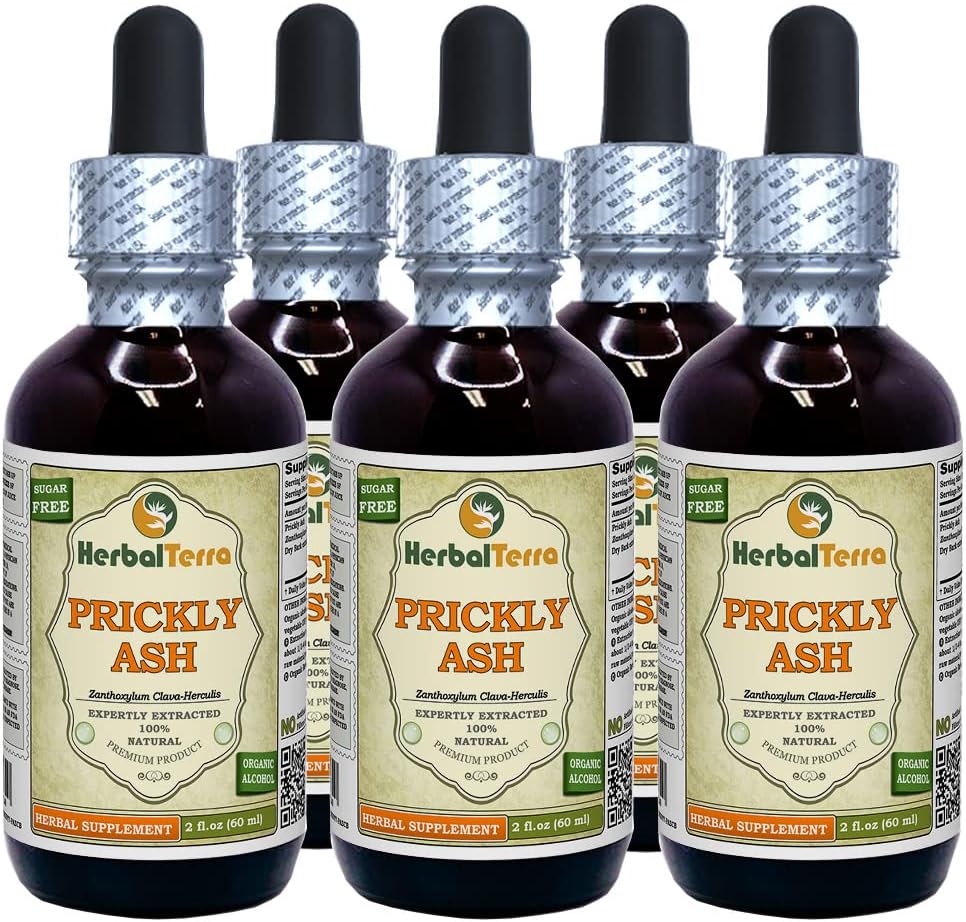 Prickly Ash (Zanthoxylum Clava-herculis) Tincture, 말린 Bark 액체 추출물 (브랜드 이름: HerbalTerra, Proudly Made in USA) 5x2 fl.oz (5x60 ml)