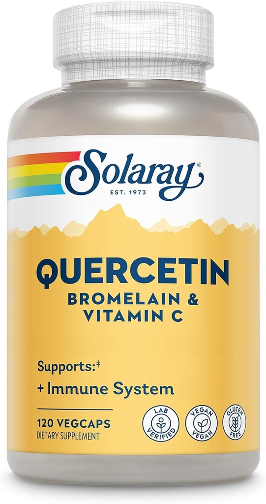 SOLARAY Querbetin cu Bromelain şi vitamina C - Suplimentul de suport imun - Antioxidant şi Complex de sănătate cardiacă cu Querbetin 500mg şi 1235mg VIT C - Vegan, 60-Day Guarantee, 60 Serv, 120 VegCaps