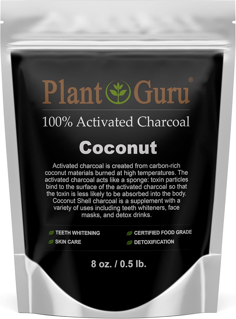 Exulted Charcoal Powder 8 oz. Coco - Velocitat de menjar Kosher No-GMO - Teeth Whitening, màscara i soaping. Promots Detoxificació Natural i ajuda de resum