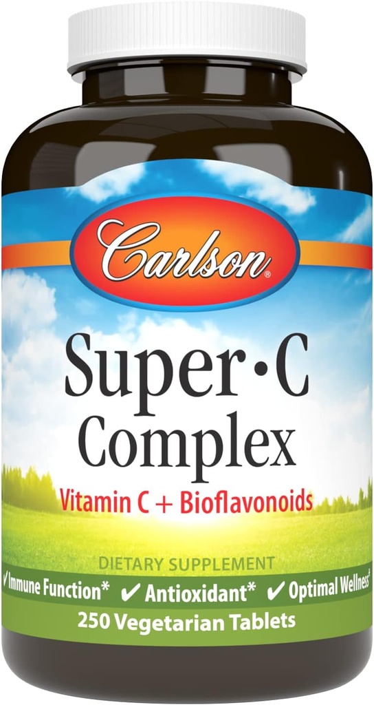 Carlson - Complesso Super-C, Vitamina C + Bioflavonoidi, Funzione Immune & Wellness ottimale, Antiossidante, 250 compresse vegetariane