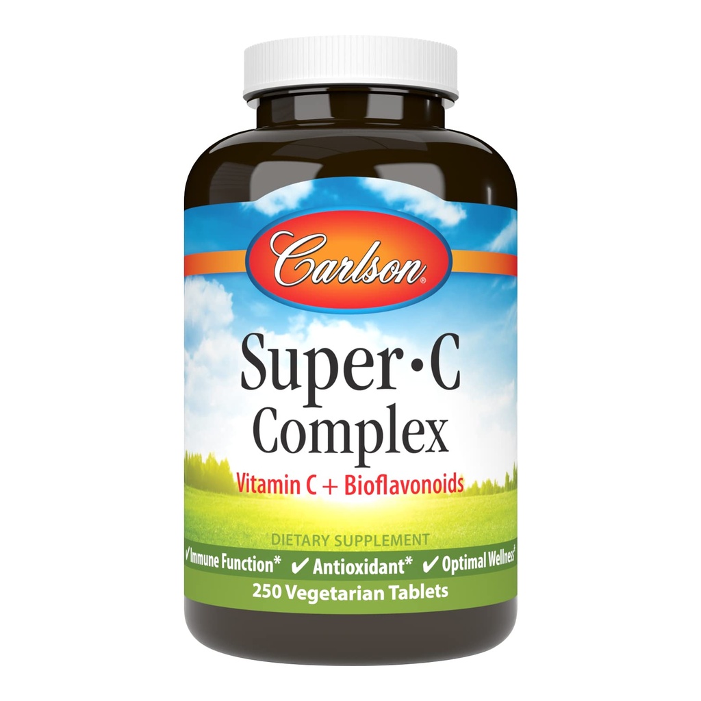 Carlson - Super-C Complex, Vitamin C + Bioflavonoids, Immune Function & Optimal Wellness, Antioxidant, 250 Vegetarian Tablets