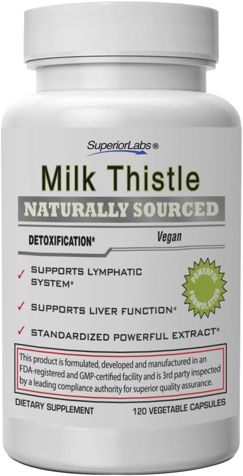 Superior Labs Milk Thistle ei-GMO - 80% Silymarin Flavonoidit - Tehokas Formula terve maksa, munuaiset, Detox ja toiminta, energia - 250mg 4:1 uute voitosta 1000mg, 120 kasviskapselit