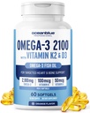 Oceanblue Professional Omega-3 2100 with Vitamin K2 and Vitamin D3-60 Count - Triple Strength Burpless Fish Oil Omega-3 Supplement with EPA, DHA & DPA - Wild Caught - Orange Flavor, 30 Servings