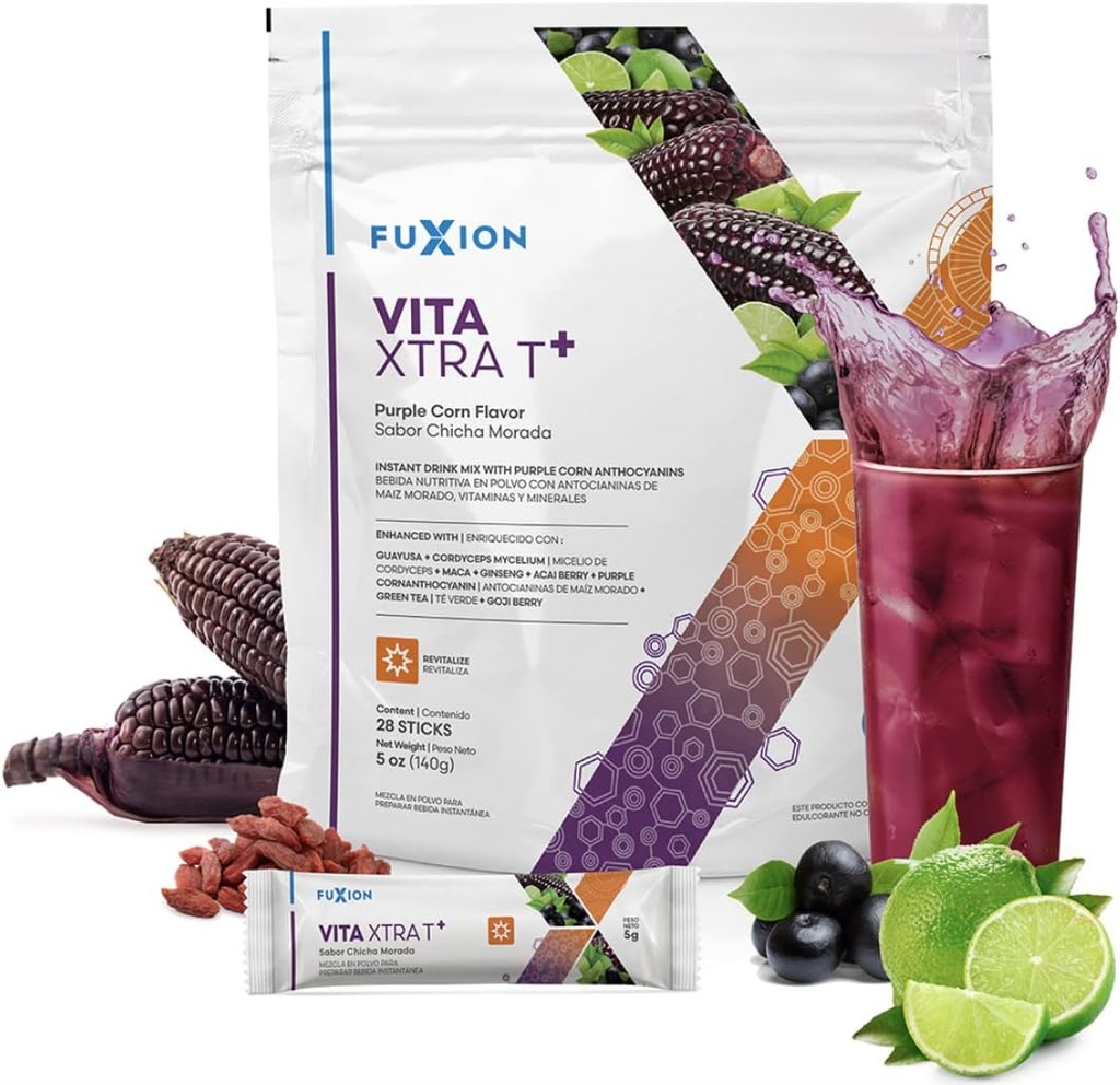 Bodybuild-Fuxion Vita Xtra T, Natural Occurred Caffeine Energy Drink, All Natural Herbs & Fruits for Natural Energy (Vita Xtra T, 28 Sticks)