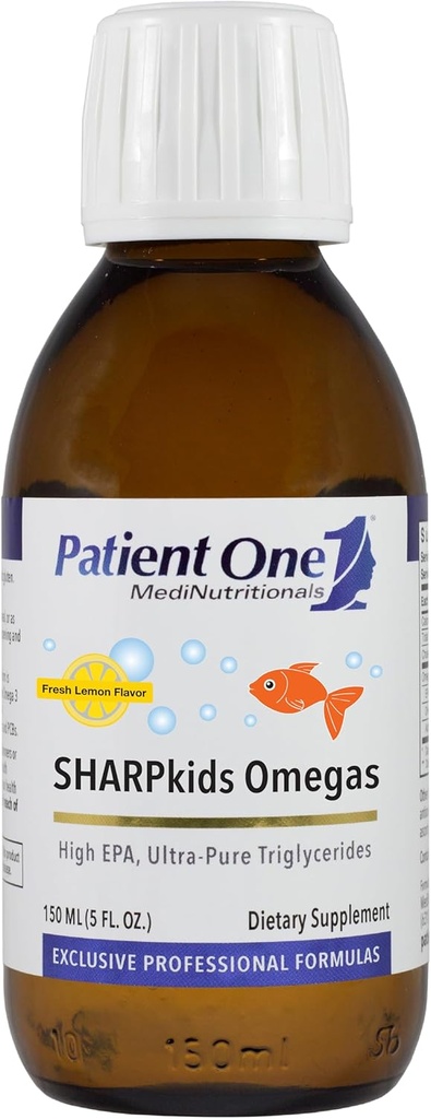 Patient One SHARPkids Omegas Liquid Добавка за подкрепа на сърцето, мозъка и съвместното здраве*  потенциозно Omega-3 Fish Oil   готварски аромат 5 литров оз