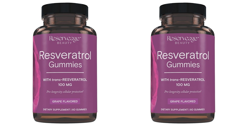 Reserveage Beauty - Resveratrol Gummies 100 mg, Antioxidant Supplement for Heart Health, Antioxidant Supplement Supports Healthy Aging, Vegan - 2 Pack