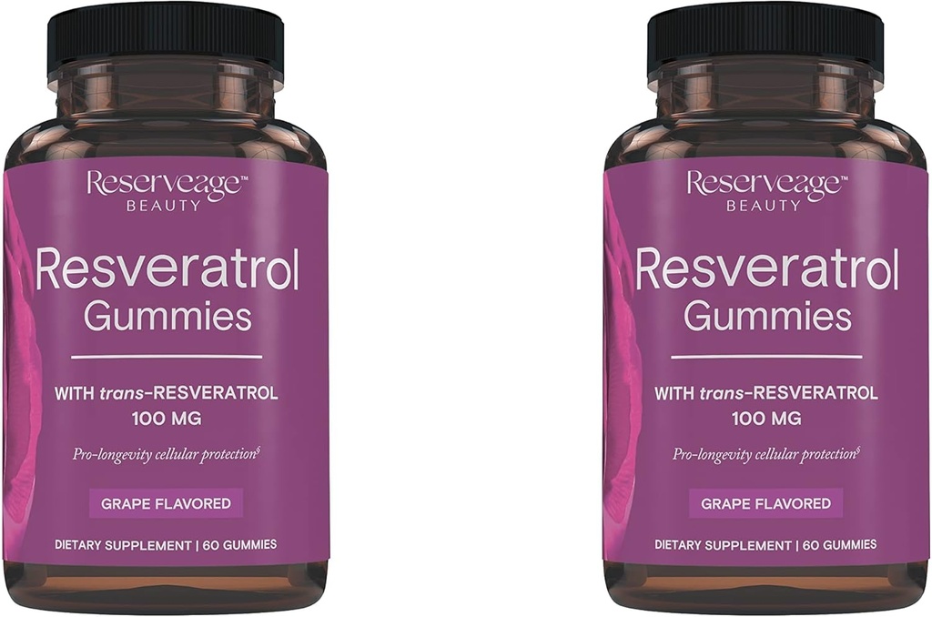 Rezervare Frumuseţe- Resveratrol Gumies 100 mg, Antioxidant Supliment pentru Heart Health, Antioxidant Supplement Suporturi Sanatos imbatranire, Vegan - 2 Pack