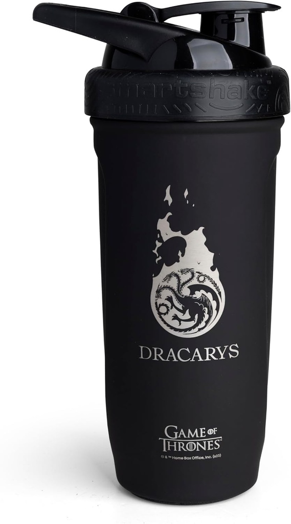 Smartshake Reforce Stainless Steel Game of Thrones Dracarys, Shaker Bottle (900 ML /30oz) | Lightweight Resistance Sports Shaker Bottle med en mjuk lock | Läcktät, BPA Free & DEHP Free