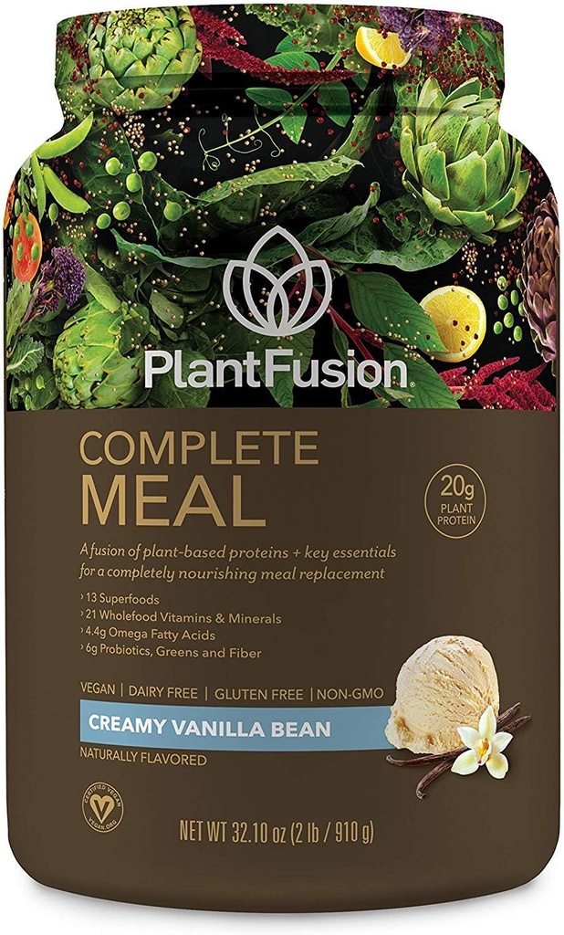 PlantFusion teljes élelmiszer helyettesítési shake - Növényalapú fehérje por Superfoods, Zöldek és probiotikumok - Vegan, Gluten Free, Soy Free, Non-Dairy, No Sugar, Non-GMO - Vanilla 2 lb