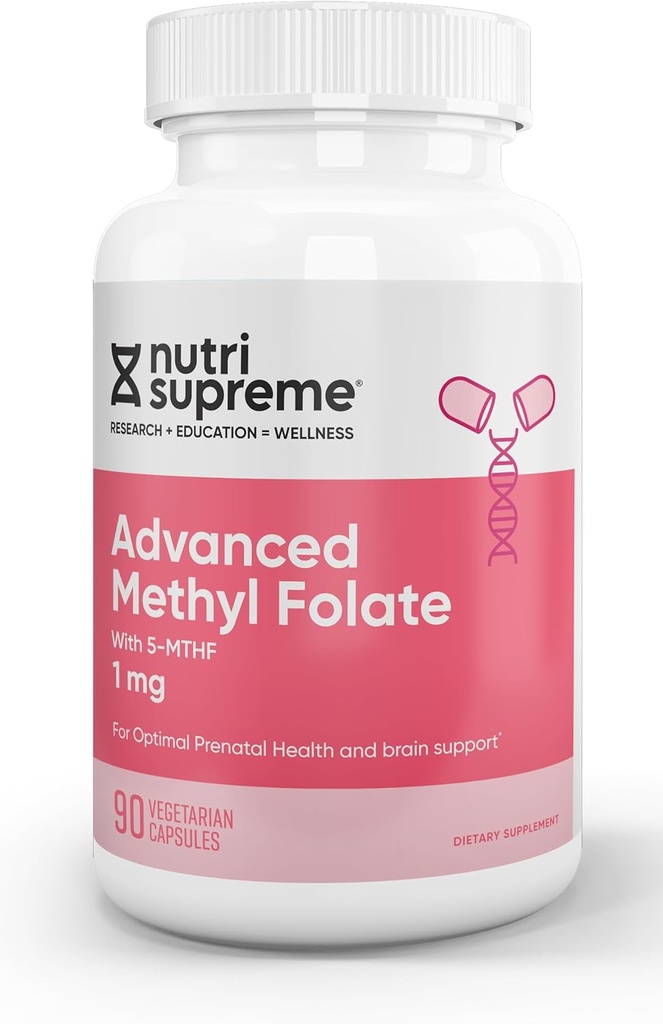 Nutri Supreme Advanced Methyl Folate, Highly Absorbably Active Folate, 1 Mg, Easy One Per Day Vegetarian Capsules, 90 Count