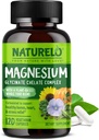 NATURELO Magnesium Glycinate Chelate Complex - 200 mg Magnesium med organiska grönsaker för att stödja sömn, lugn, muskelkramp och stressavlastning - Glutenfri, icke GMO - 120 kapslar