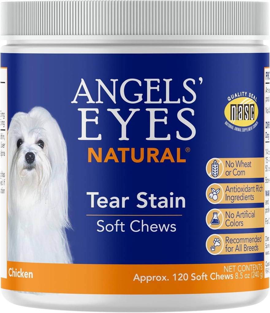 ANGELS' EYES Natural Tear Stain Prevention Soft Chews for Dogs | 닭고기 맛| 모든 품종 | 밀 없음 옥수수 | 일일 보충 | 번식