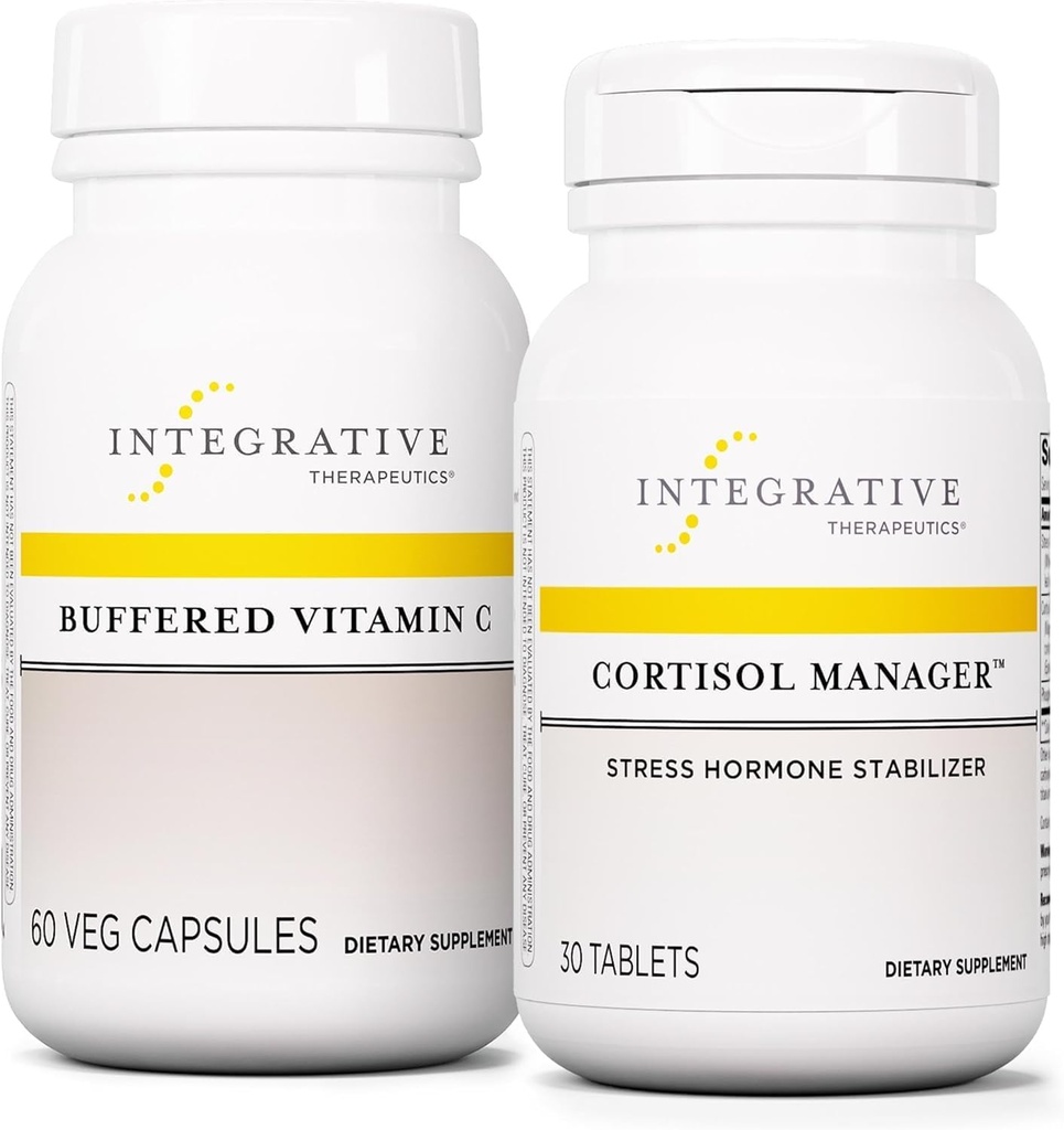 Cortisol Manager ilə bütün terapiyalar, 30 Tablet - Buffered Vitamin C Capsules 1,000 mq, 60 Vegan Capsules - Ashwagandha ilə ekspert stress * - Antioksitanlarla Immune Ekstr *