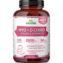 Zazzee Myo & D-Chiro Inositol Ideal 40:1 Ratio with Vitamin D3 & Folate, 120 Vegan Capsules, Hormonal Balance & Cycle Support for Women, Women’s Health Supplement, Non-GMO, Made in the USA