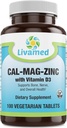 Cal-Mag-Zinc Chelated with Vitamin D3, Bone 力量补充 - 健康骨骼和牙齿,心脏,肌肉,健康心血管系统 - 最佳全食维生素和矿物复合体 - 100 Vegan Caps