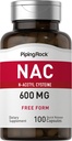Piping Rock NAC Supplement N-Acetyl Cysteine | 600mg | 100 Capsules | Free Form Pills | Non-GMO, Gluten Free Supplement