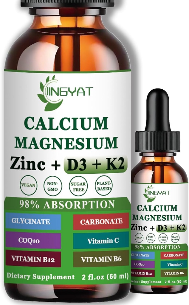 Calci Magnesium Zincliquid llança, Líquid Magnescion Glici 500mci 1000mmg amb vitamina D3, K2, B6, BB12, Coq10 per a La força Bone, Muscle Funció, 6X Més fort que el Gigaches