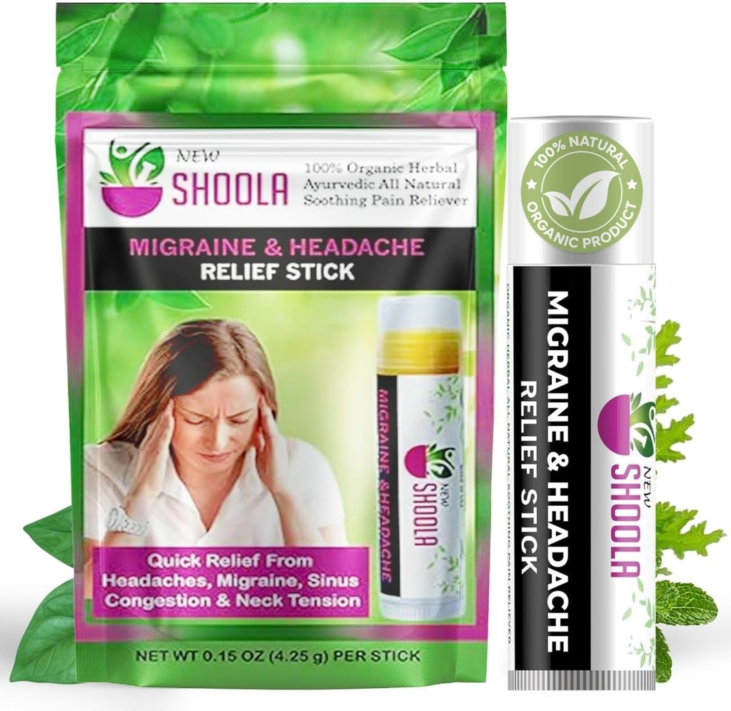 Migræne Relief og Hovedpine Relief Balm Stick Roll On - 100% Økologisk Urtebalsam - Hurtig Relief fra Hovedpine, Migræne, Stuffy Næse Congestion, Neck Tension - Ingen bivirkninger Vapor Rub