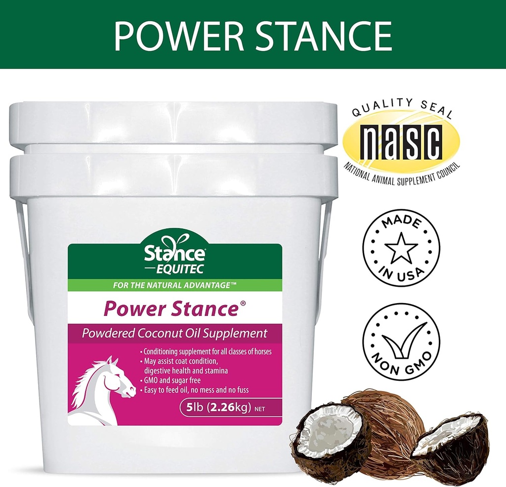 Power Stance Powdered Coconut Oil Horse Supplement - May Support Coat Condition, Digestive Health and Stamina, GMO & Sugar Free - 5 lb
