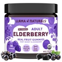 Llama Naturals Elderberry Gummies for Adults, Vegan, Organic Immune Support Supplement with Vitamin C and Zinc, Real Fruit Gummy Vitamins for Immunity, Chewable, No Added Sugar Cane, 90 Ct