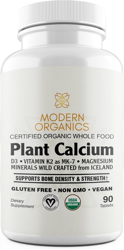 Plant Calcium | 1000 מ"ג מזון אורגני שלם Calcium מ- Organic איסלנדי Algae עם ויטמין D3, ויטמין K2 ומגנזיום | 72 Trace מינרליםs | 90 טבליות טבעוניות