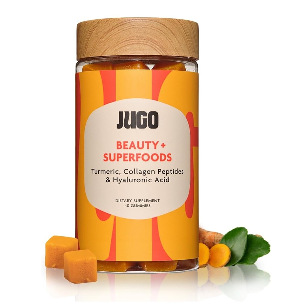 JUGO Beauty + SUPERFOODS Hair, Skin and Nails Collagen Gummies, Hyaluronic Acid and Turmeric Supplement, Cruelty-Free, Gelatin-Free and Gluten-Free Gummy Vitamins, Non-GMO, Made in USA, 40 Count